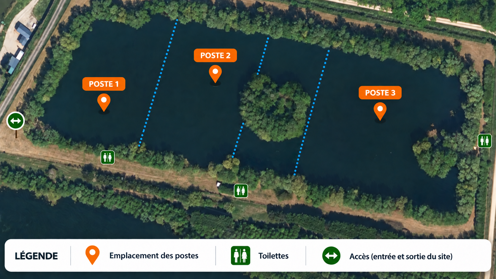 Carte des limites des postes 1 à 3 du Lac des Zentelles